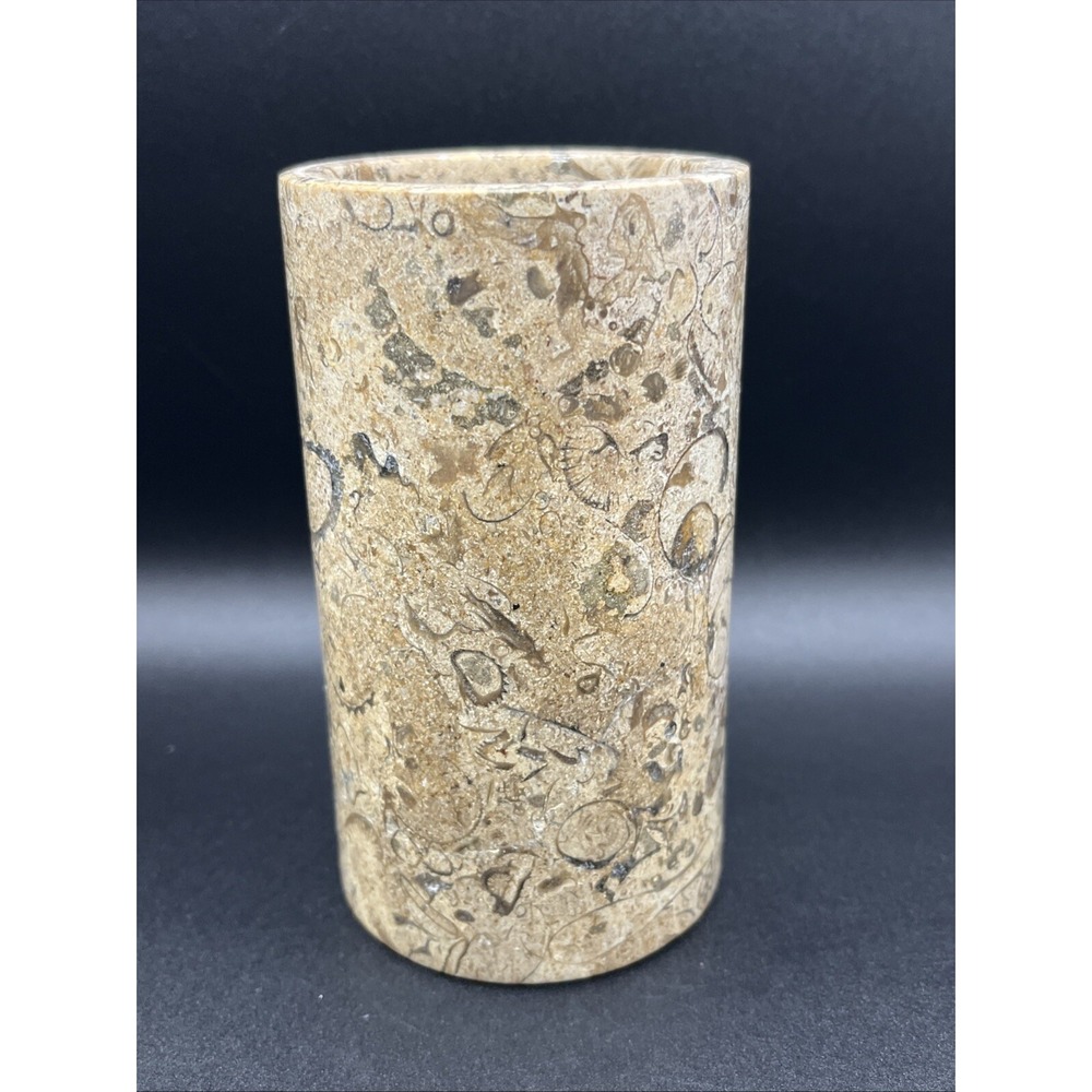 Brown & Tan Round  Marble Vase / Container / Utensil Stand - Made In Pakistan
